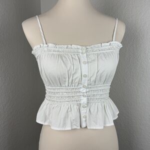 Madewell Women's Smocked Button-Front Top in Poplin Strap White XS